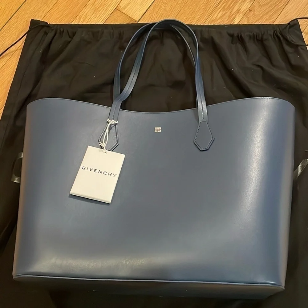 NWT GIVENCHY Midnight Blue Wavy Tote Leather Bag